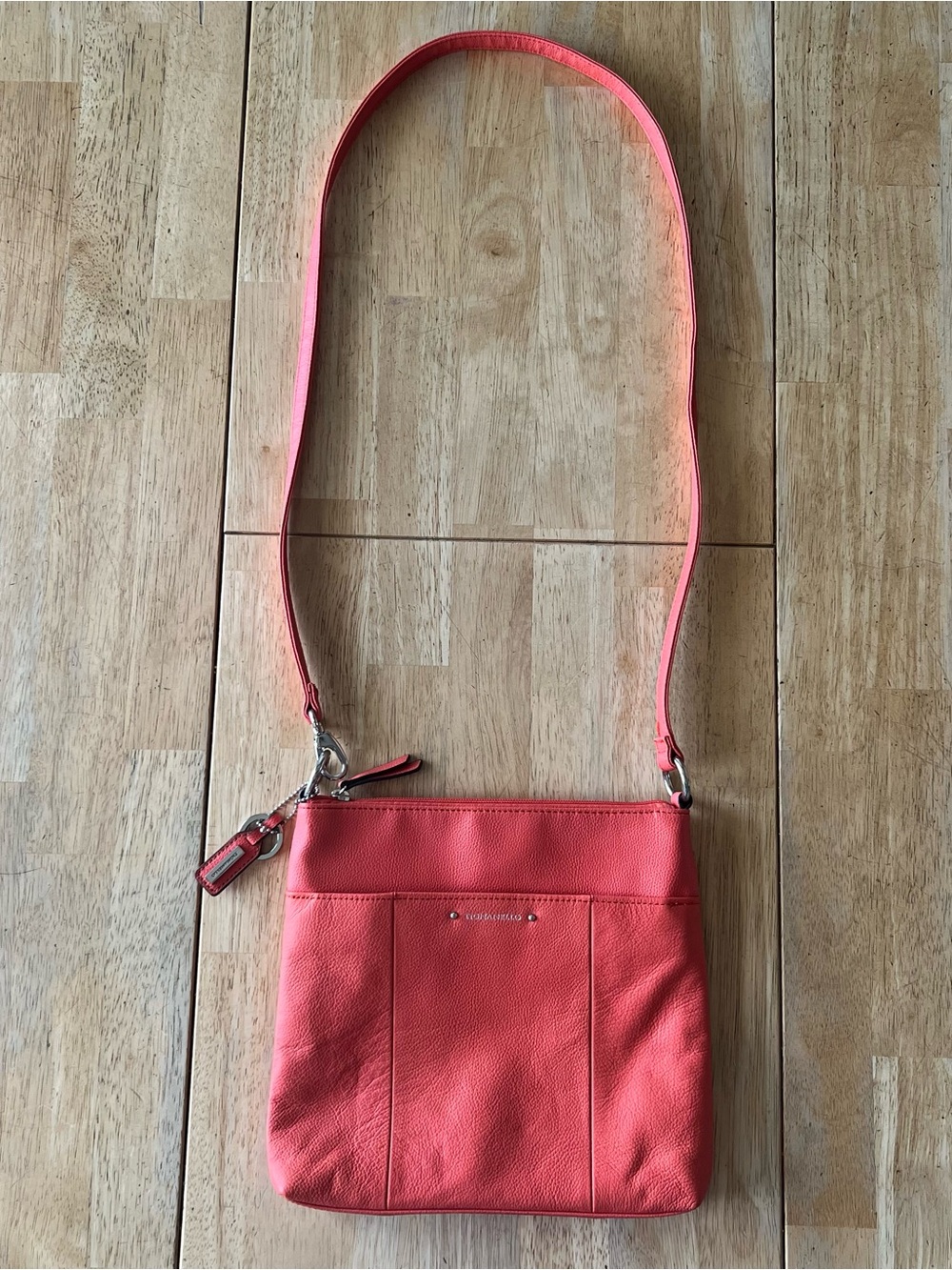 Tignanello Pebbled Leather Crossbody Bag ~ Coral